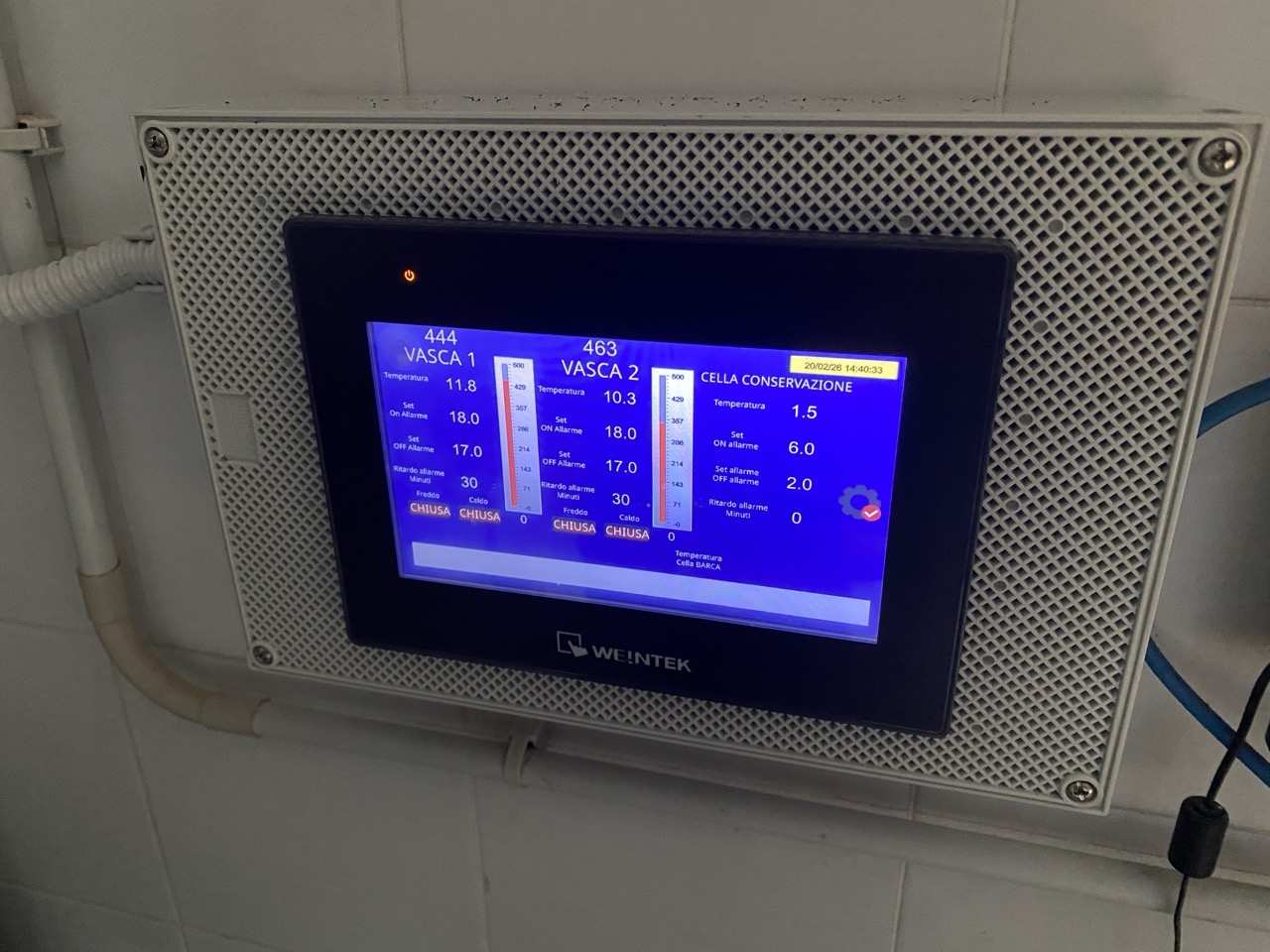 situazione temperature e livelli delle vasche di depurazione